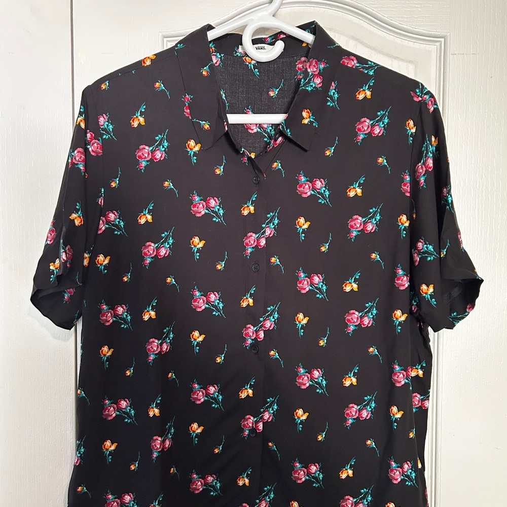 Vans Black and Floral Button Down Shirt